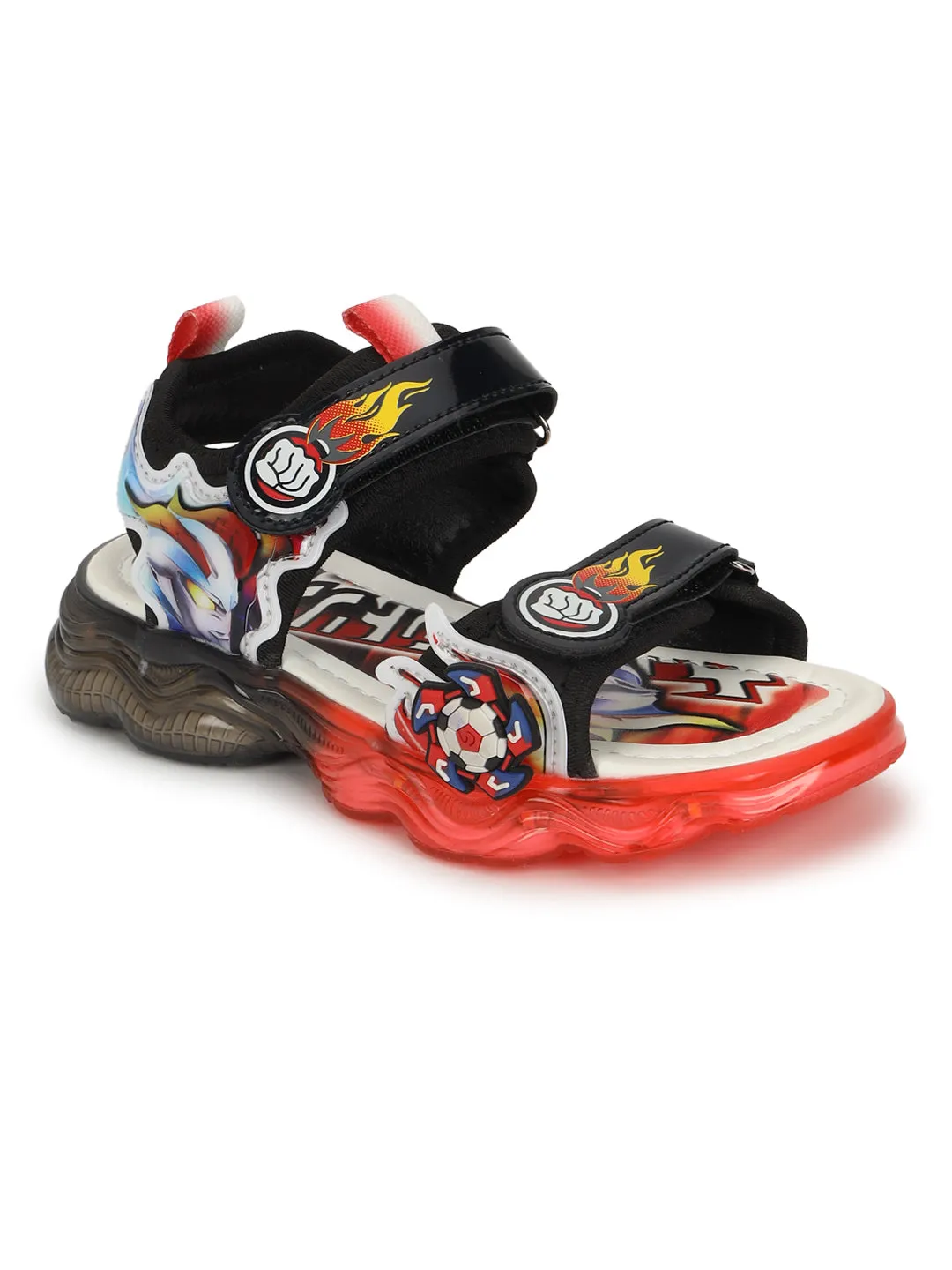 Red PU Velcro With LED Lights Sandals For Kids-Unisex (TC-211-RED)