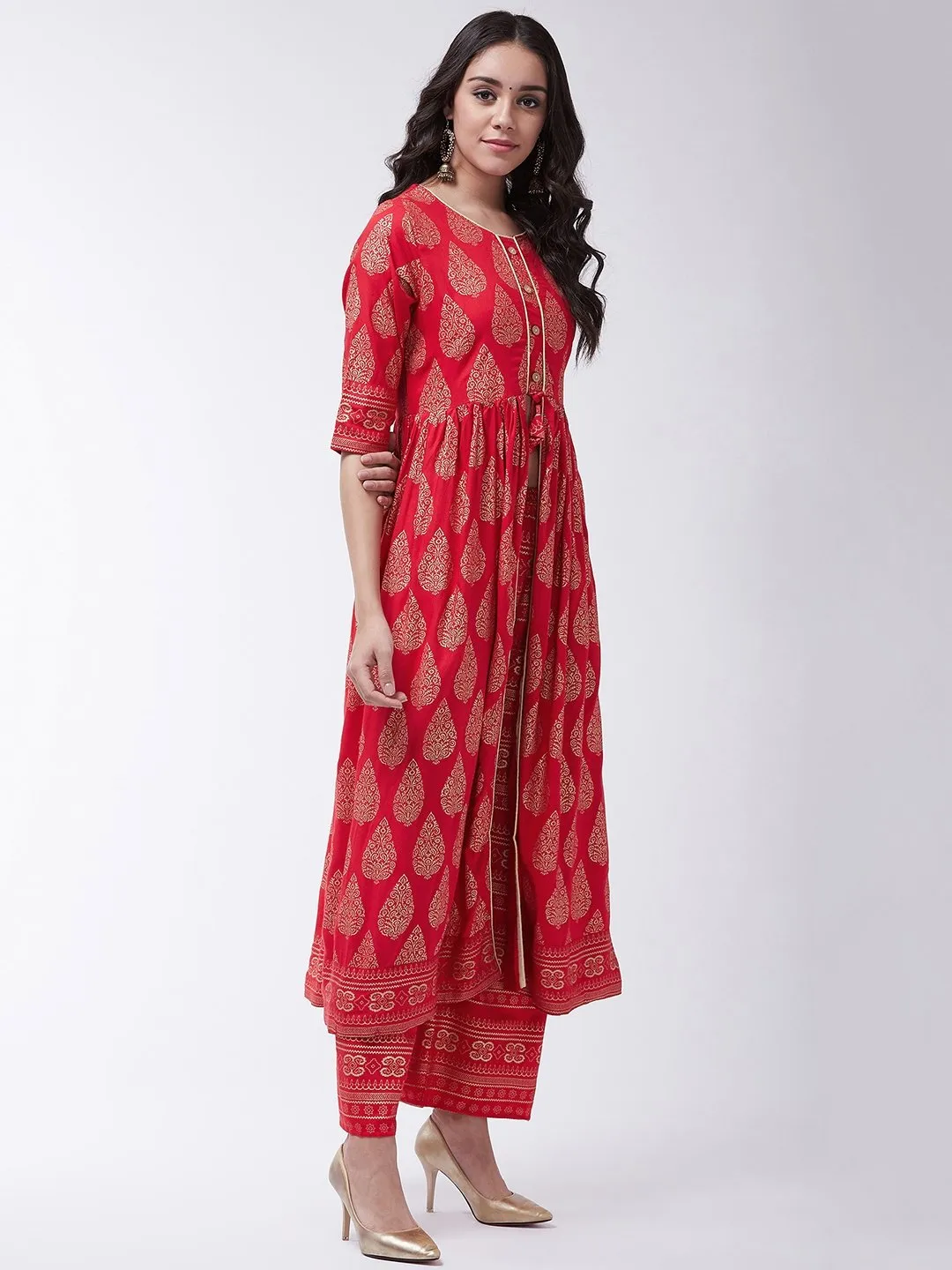 Red Slit Kurta With Palazo