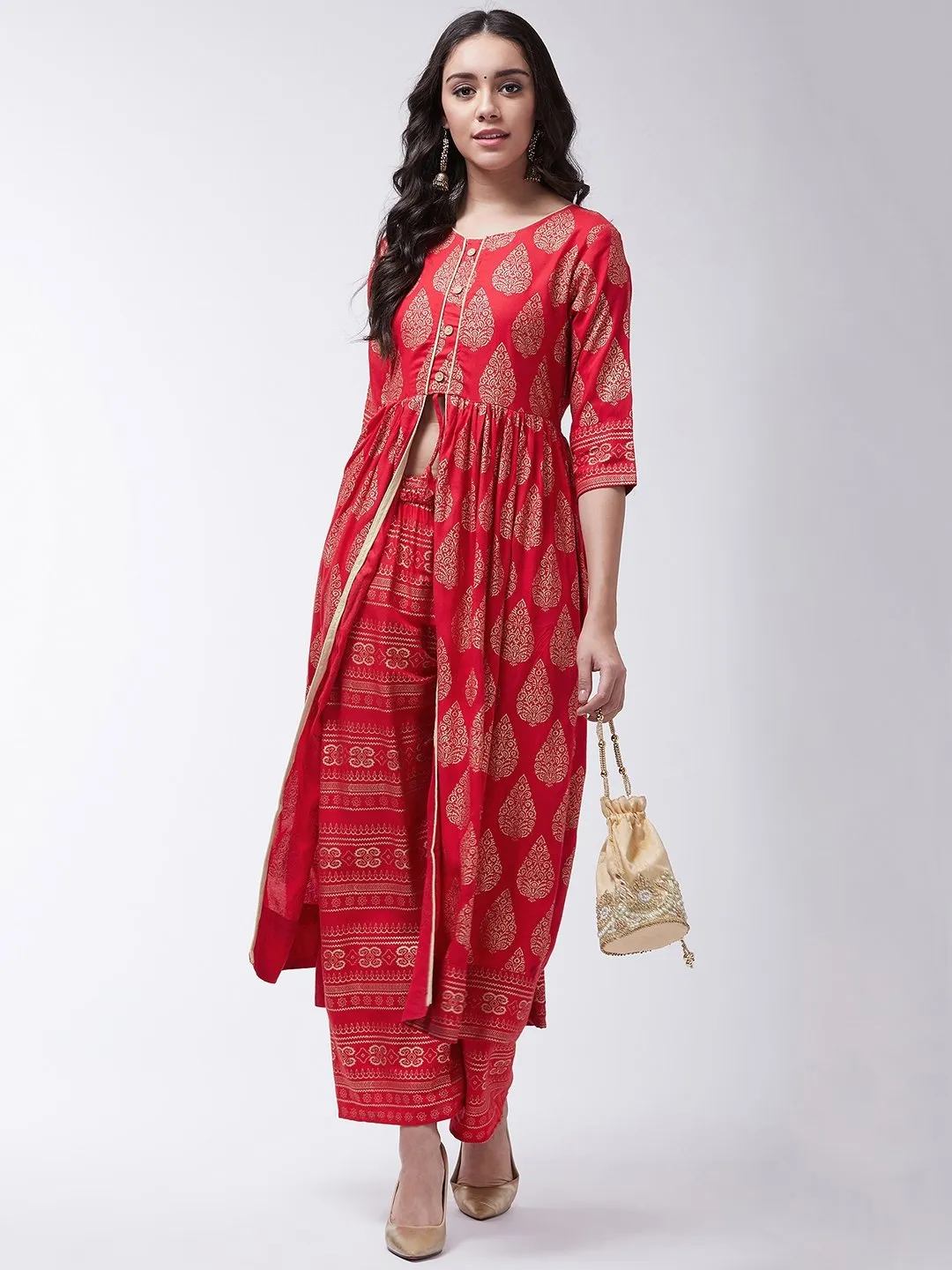Red Slit Kurta With Palazo