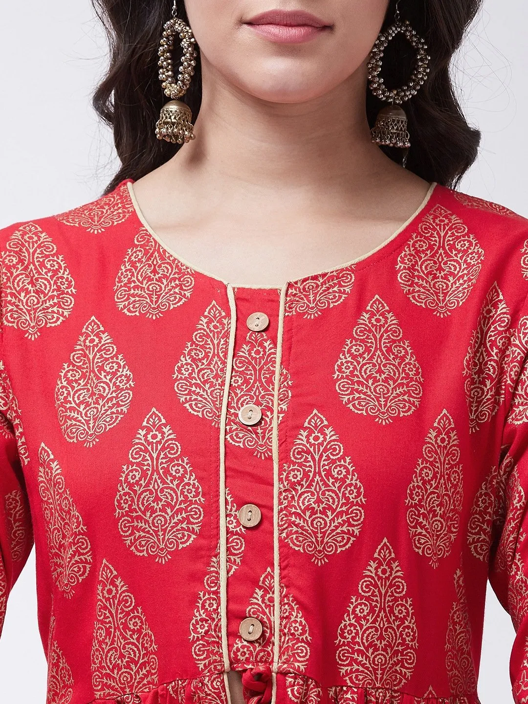 Red Slit Kurta With Palazo