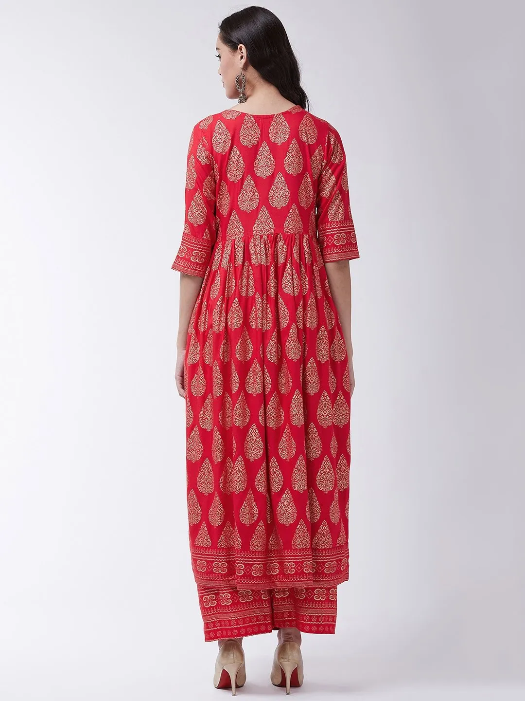Red Slit Kurta With Palazo