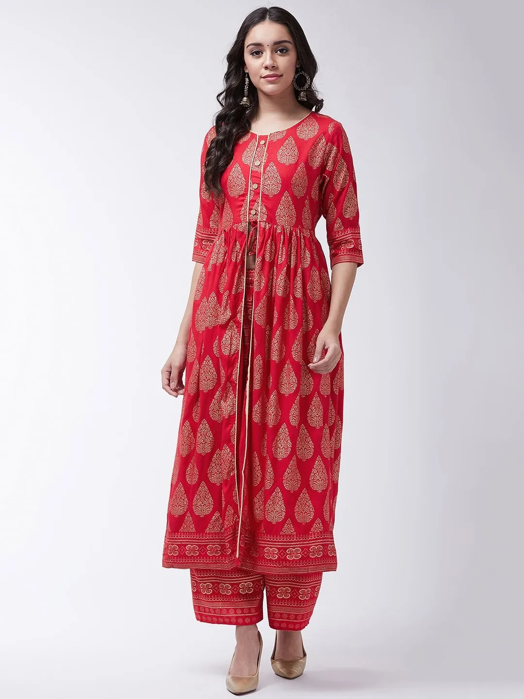 Red Slit Kurta With Palazo