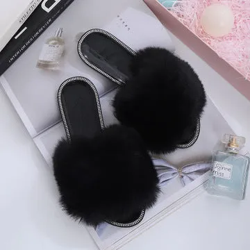 Rhinestone solid color plush slippers(JD0011)