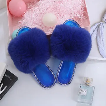 Rhinestone solid color plush slippers(JD0011)