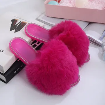 Rhinestone solid color plush slippers(JD0011)