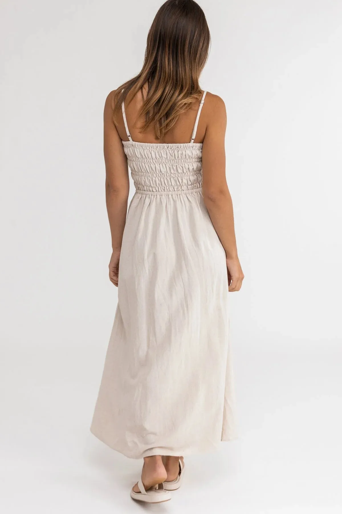RHYTHM CLASSIC SHIRRED MIDI DRESS OAT