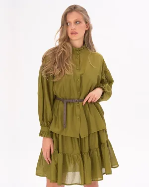 Ruffled Collar Button Up Cotton Shirt