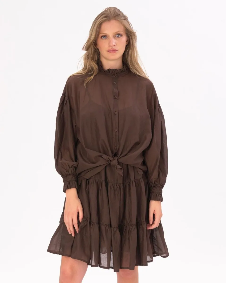 Ruffled Collar Button Up Cotton Shirt
