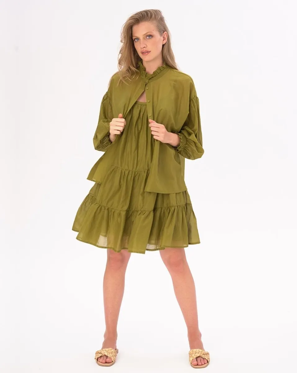 Ruffled Collar Button Up Cotton Shirt