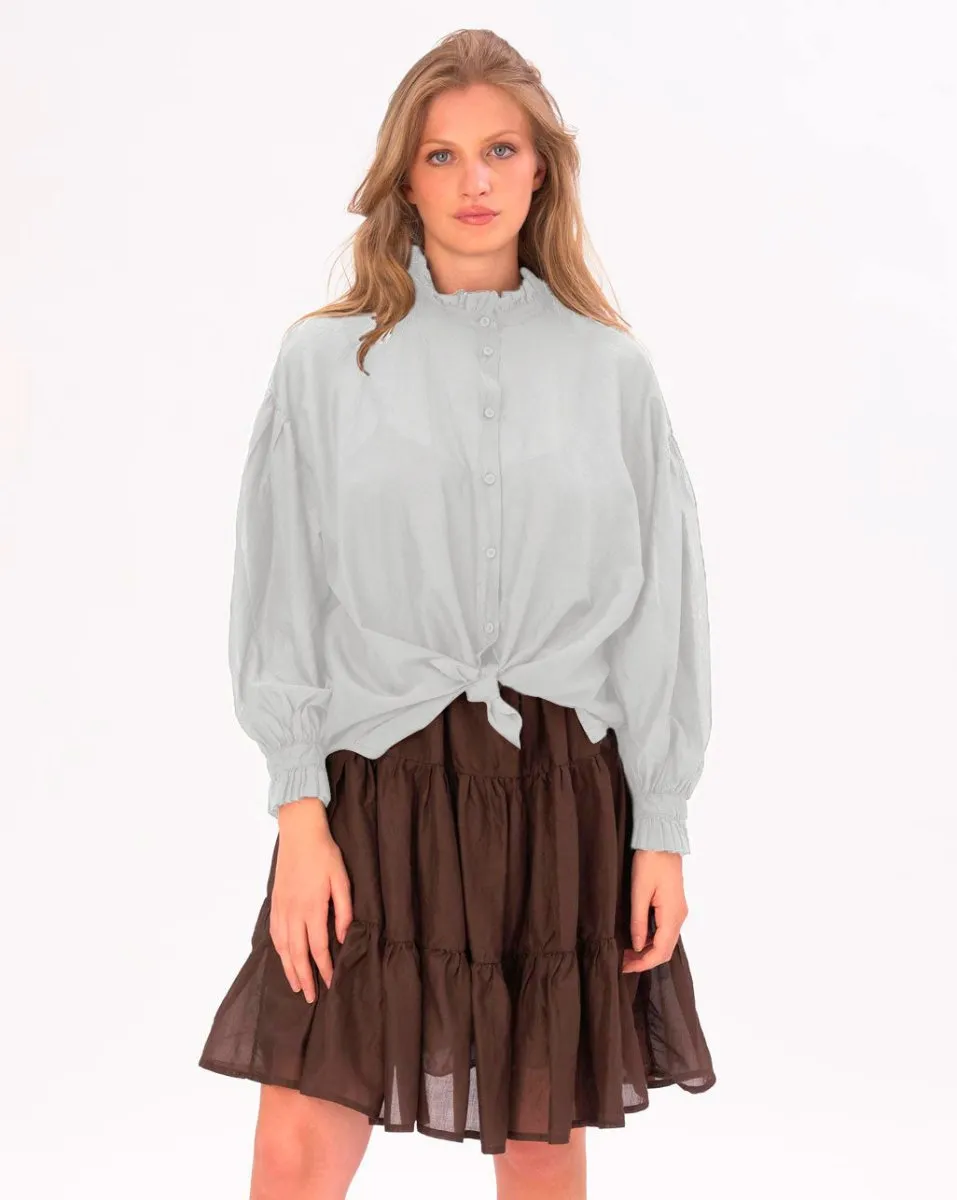 Ruffled Collar Button Up Cotton Shirt