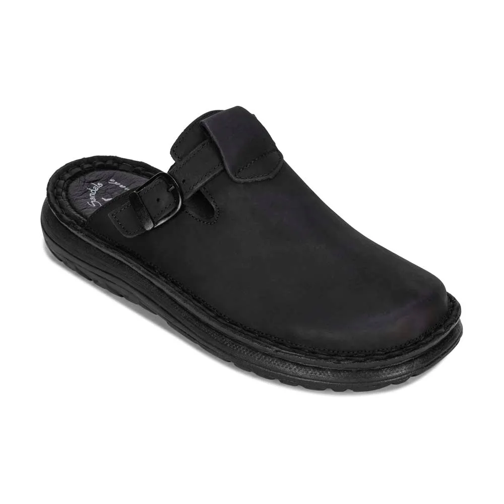 Sawyer - Leather Clog-Toe Sandal | Black Nubuck