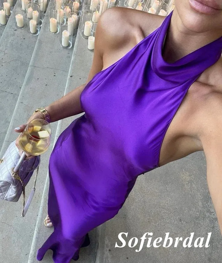 Sexy Soft Satin Halter Sleeveless Mermaid Long Prom Dresses, PD01005