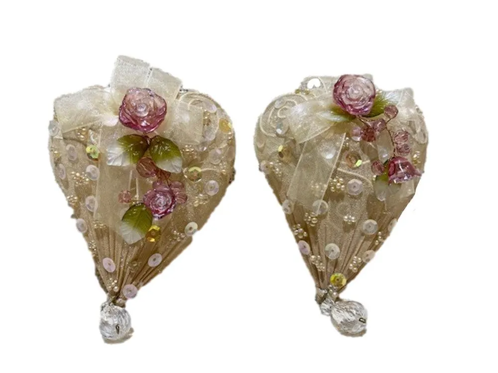 Shabby Chic Heart Ornaments S/2
