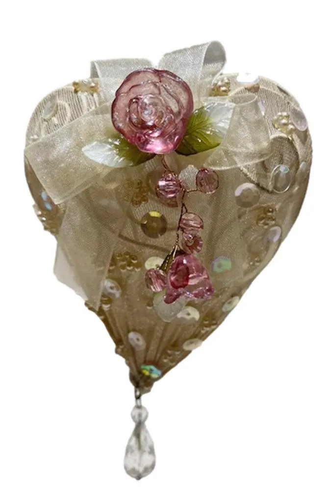 Shabby Chic Heart Ornaments S/2
