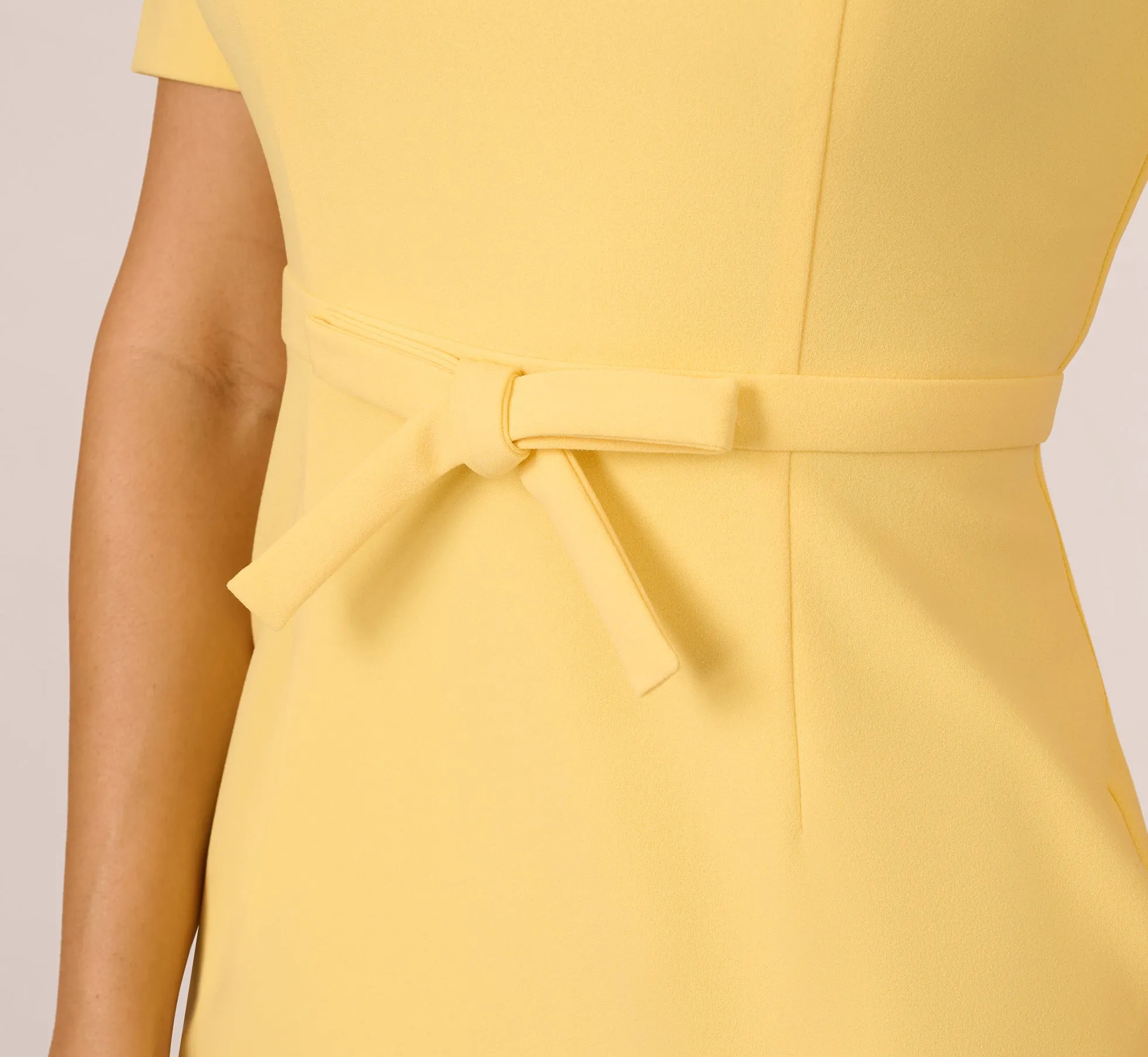 Short Sleeve Bow Waist Sheath Dress In Warm Sun
