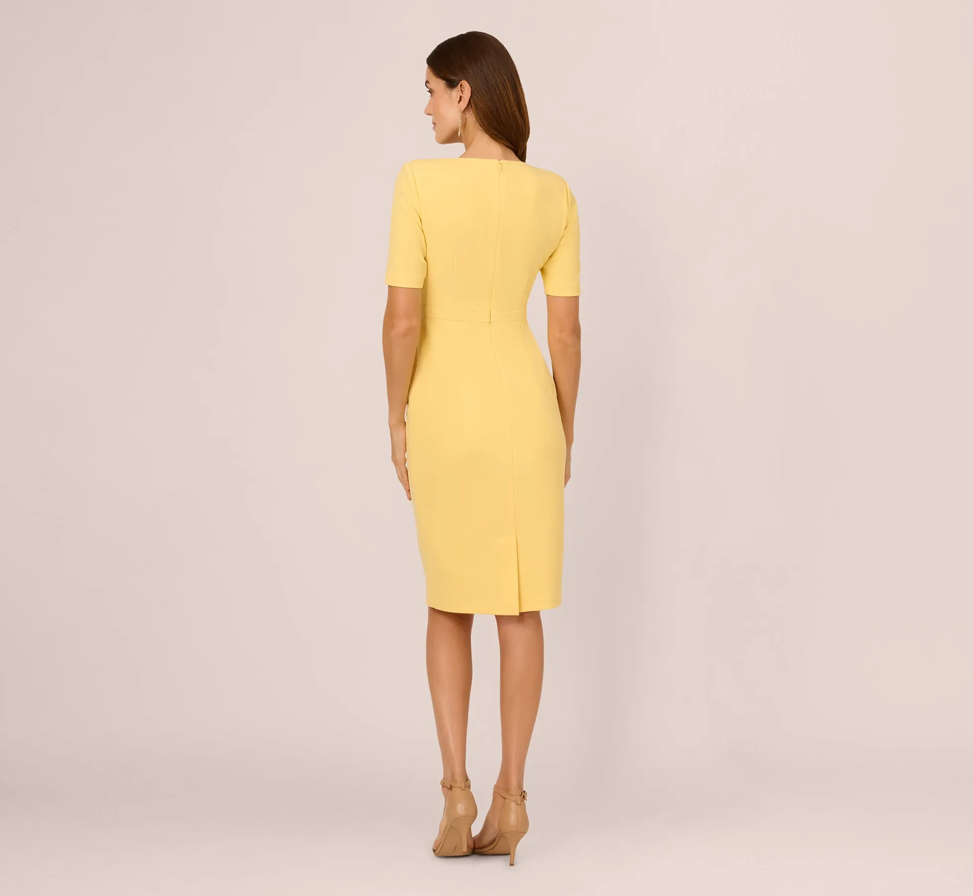 Short Sleeve Bow Waist Sheath Dress In Warm Sun