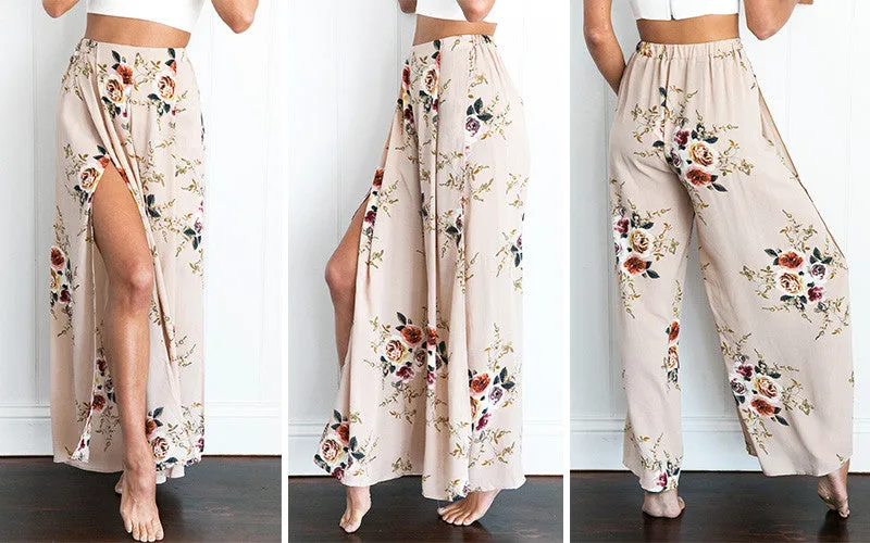 Side Split Wide Leg  Boho Long Pants