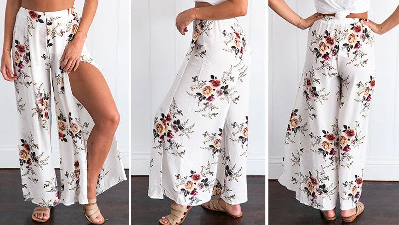 Side Split Wide Leg  Boho Long Pants