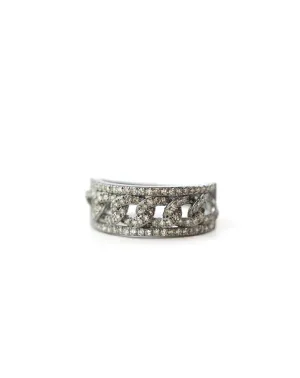 Silver Diamond Cuban Chain Link Ring