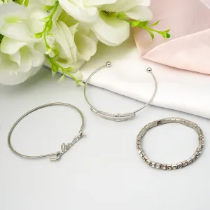 Silver Love Feather Bracelet Set Of 3