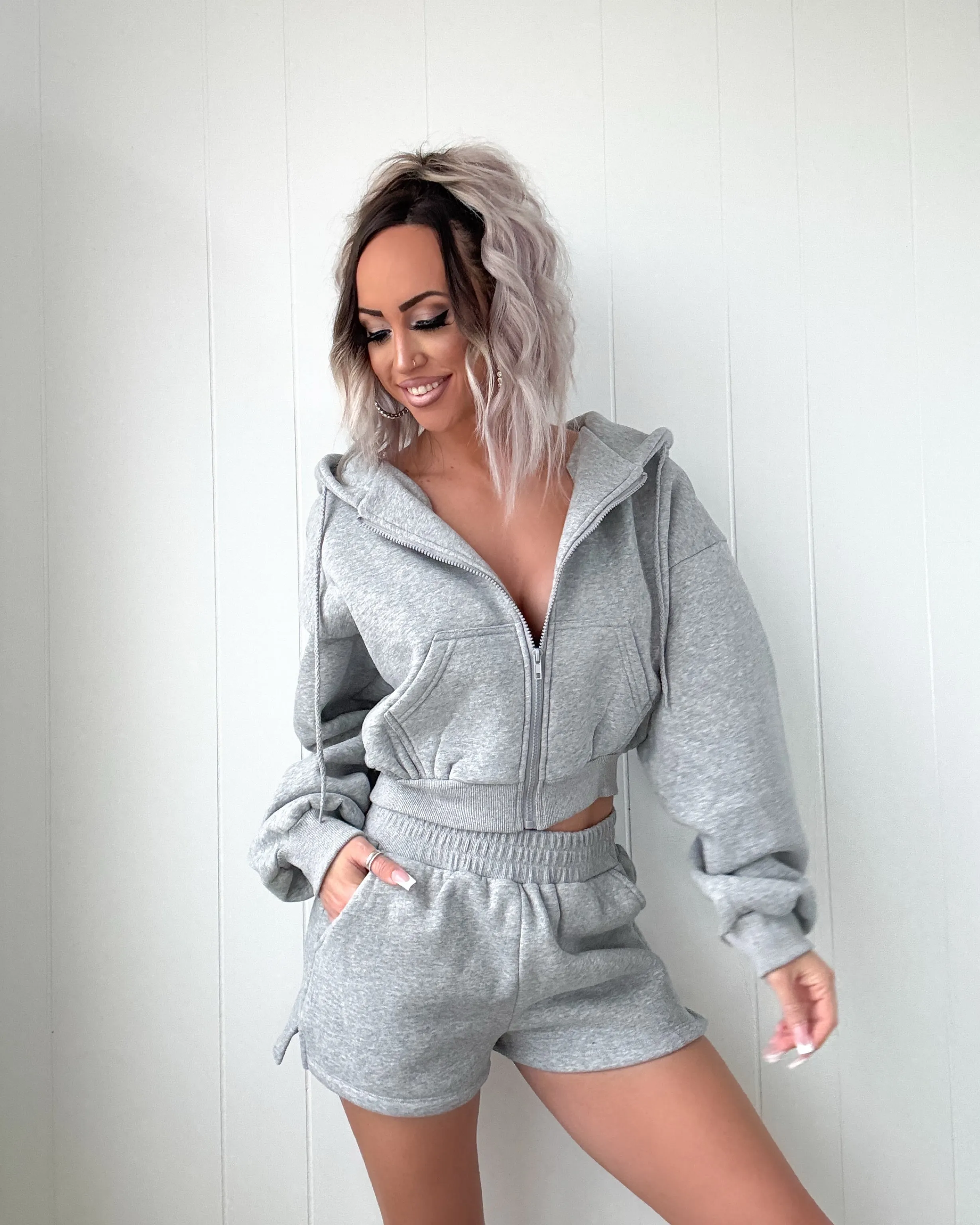 Snuggle Squad Fleece Shorts Set - Heather Grey