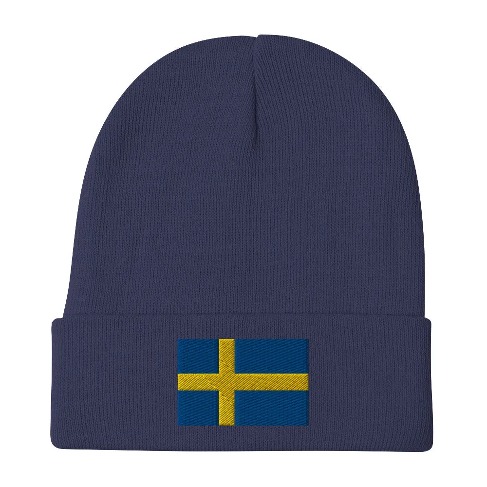 Swedish Flag Embroidered Beanie