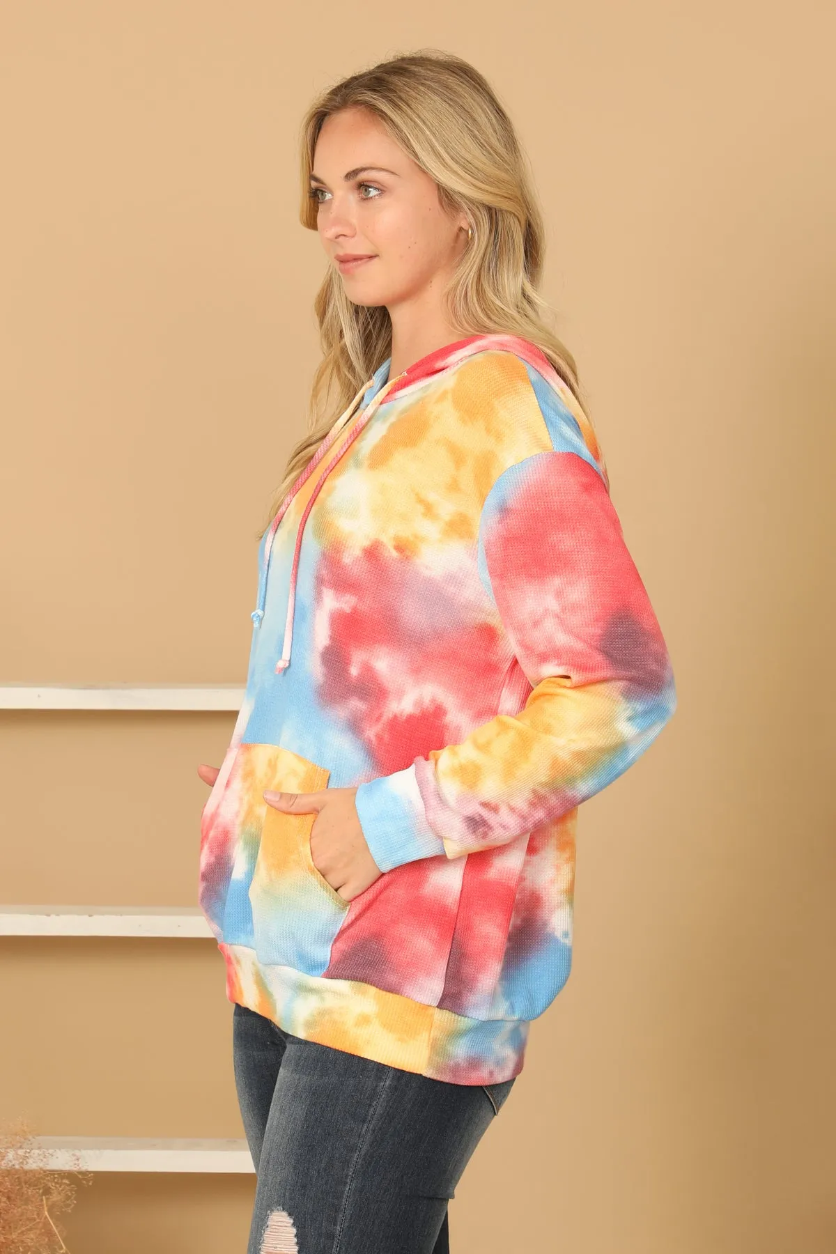 TIE-DYE DRAWSTRING HOODIE TOP