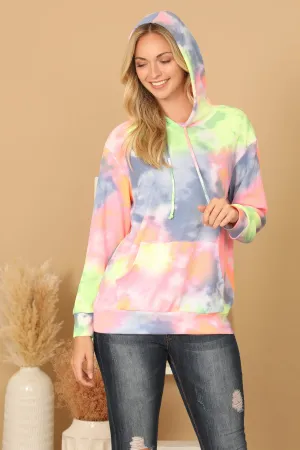 TIE-DYE DRAWSTRING HOODIE TOP