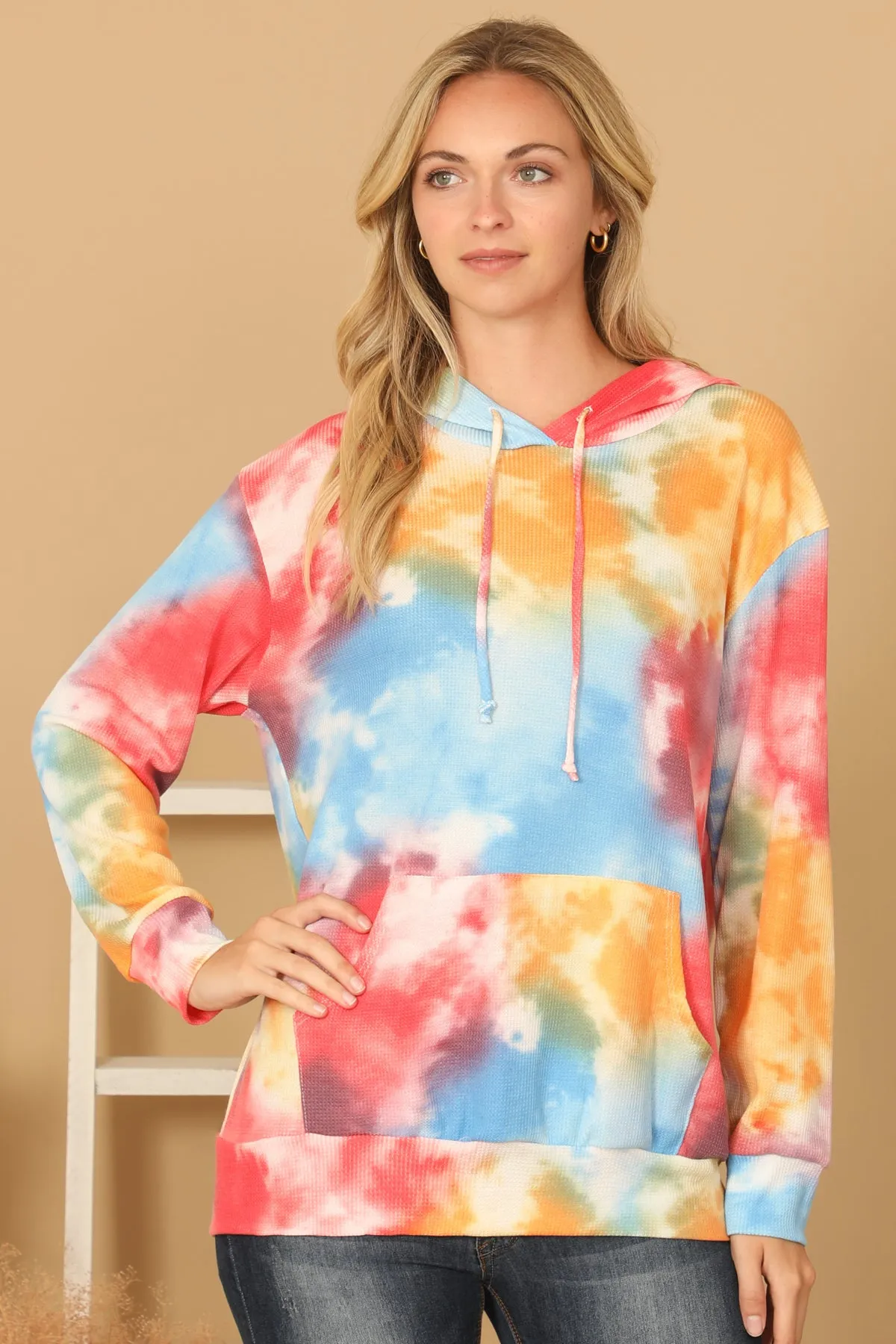 TIE-DYE DRAWSTRING HOODIE TOP