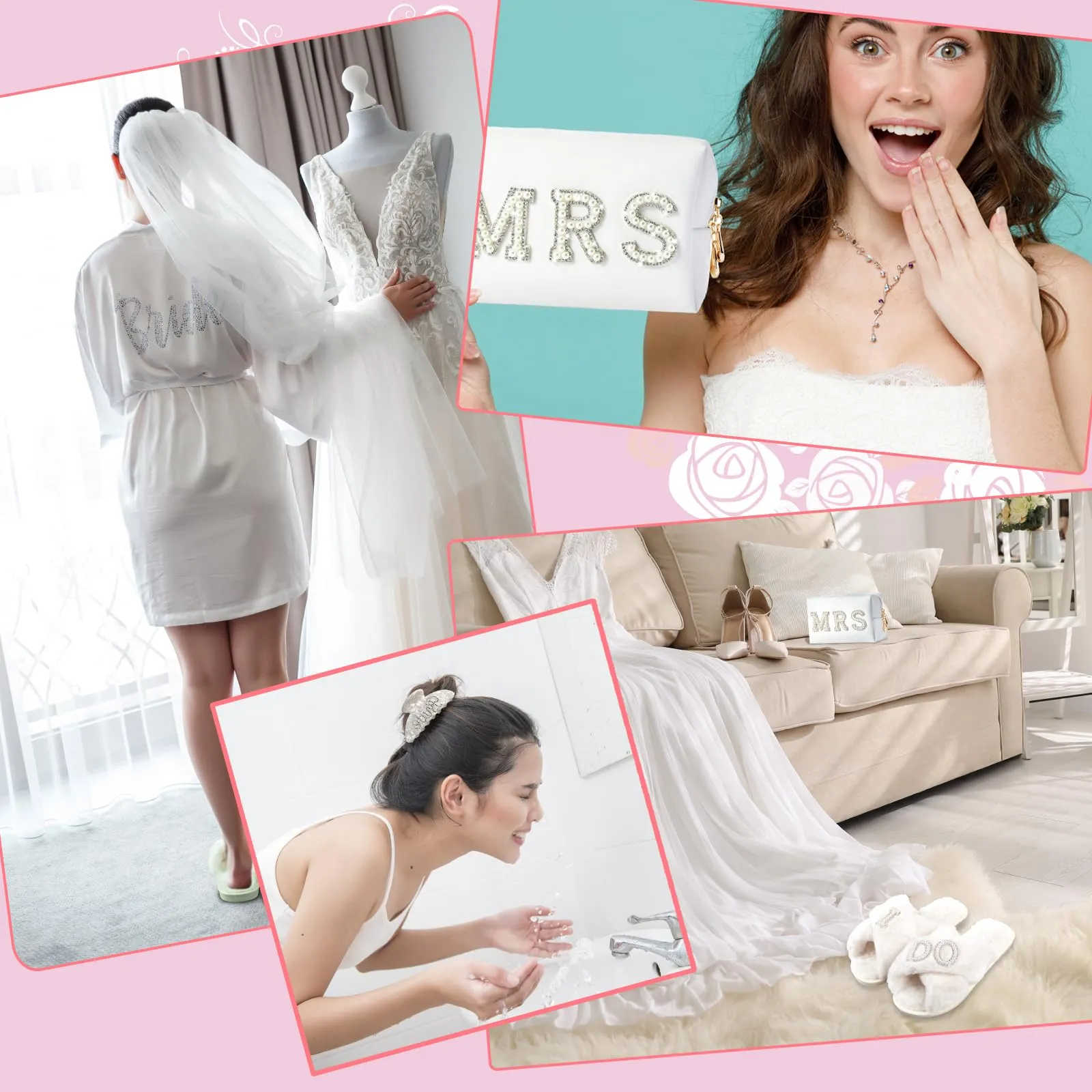 Tkifoda Bride to Be Gift Set - I Do Bride Slippers, Robe, Hair Claw, Makeup Bag - Bridal Shower & Wedding Gift