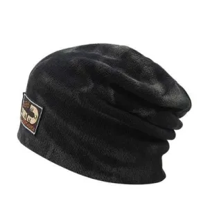 Warm Spotted Pattern Double-Deck Knit Ski Hat - Black
