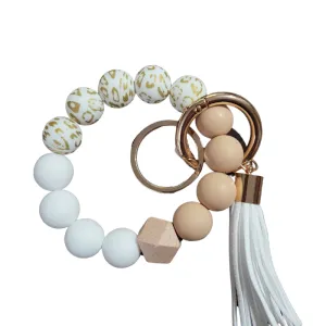 White Leopard & Pink Silicone Wristlet Keychain