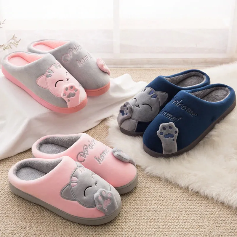 Women House Women Warm Home Slippers Couple Female Plush Cat Animal Ladies Slip On Flats UGG Style