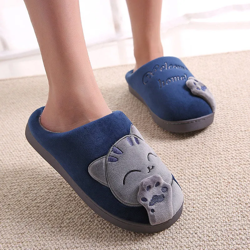 Women House Women Warm Home Slippers Couple Female Plush Cat Animal Ladies Slip On Flats UGG Style