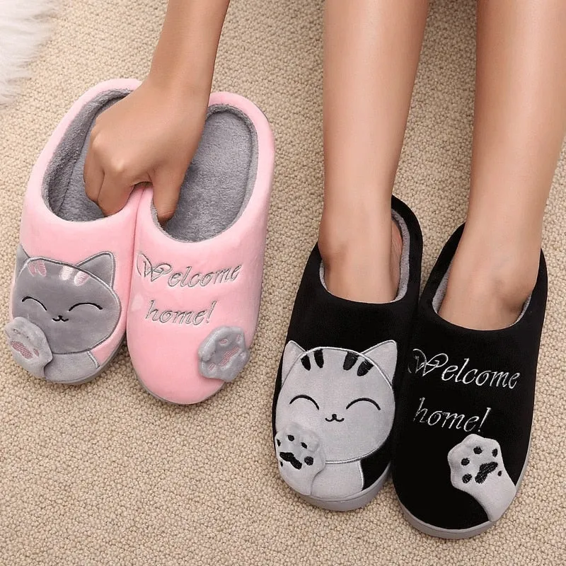 Women House Women Warm Home Slippers Couple Female Plush Cat Animal Ladies Slip On Flats UGG Style