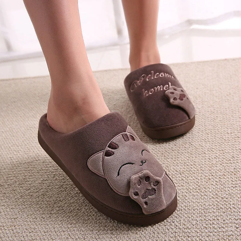 Women House Women Warm Home Slippers Couple Female Plush Cat Animal Ladies Slip On Flats UGG Style