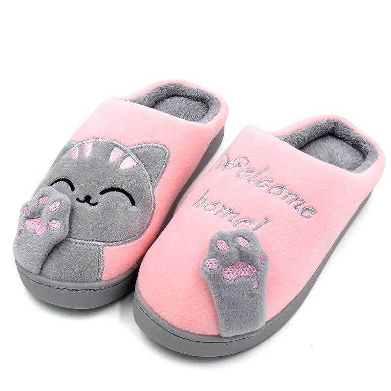 Women House Women Warm Home Slippers Couple Female Plush Cat Animal Ladies Slip On Flats UGG Style