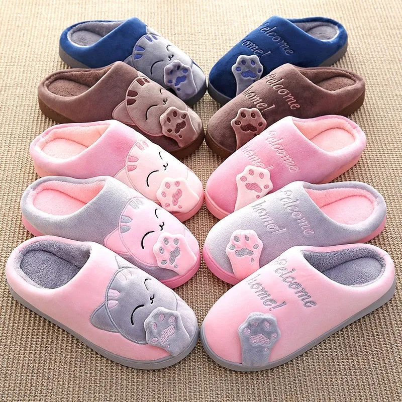 Women House Women Warm Home Slippers Couple Female Plush Cat Animal Ladies Slip On Flats UGG Style