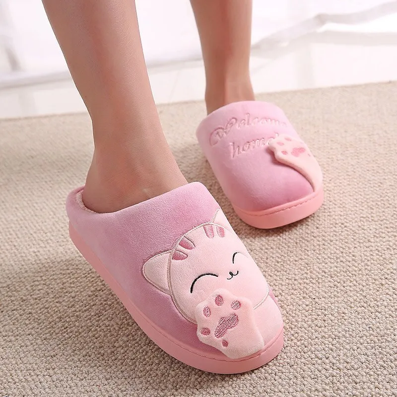 Women House Women Warm Home Slippers Couple Female Plush Cat Animal Ladies Slip On Flats UGG Style