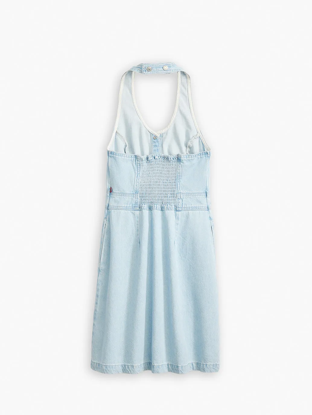 Women's Solid Light Blue Crew Neck Denim Dress