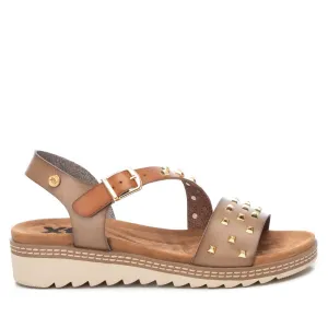 Women's Wedge Sandals With Gold Studs, 14133001 Light Brown